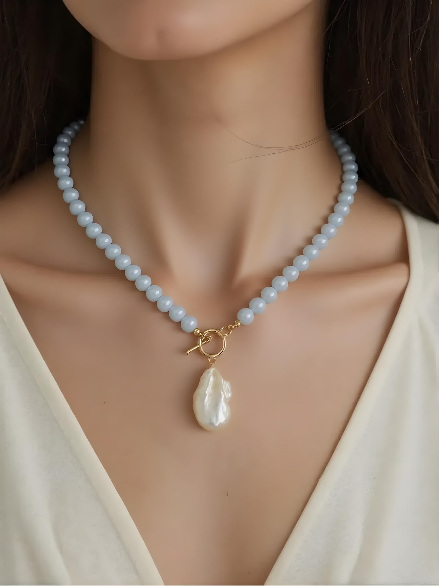 Baroque & Aquamarine Pendent Necklace