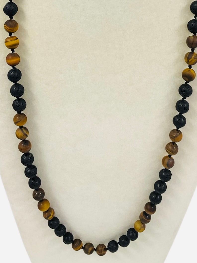 Tiger Eye & Lava Necklace