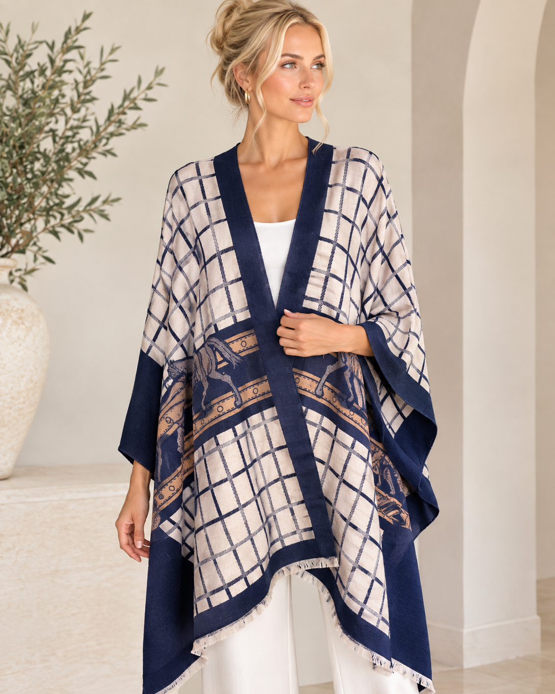 Navy/Camel/Ivory Equestrian Wrap