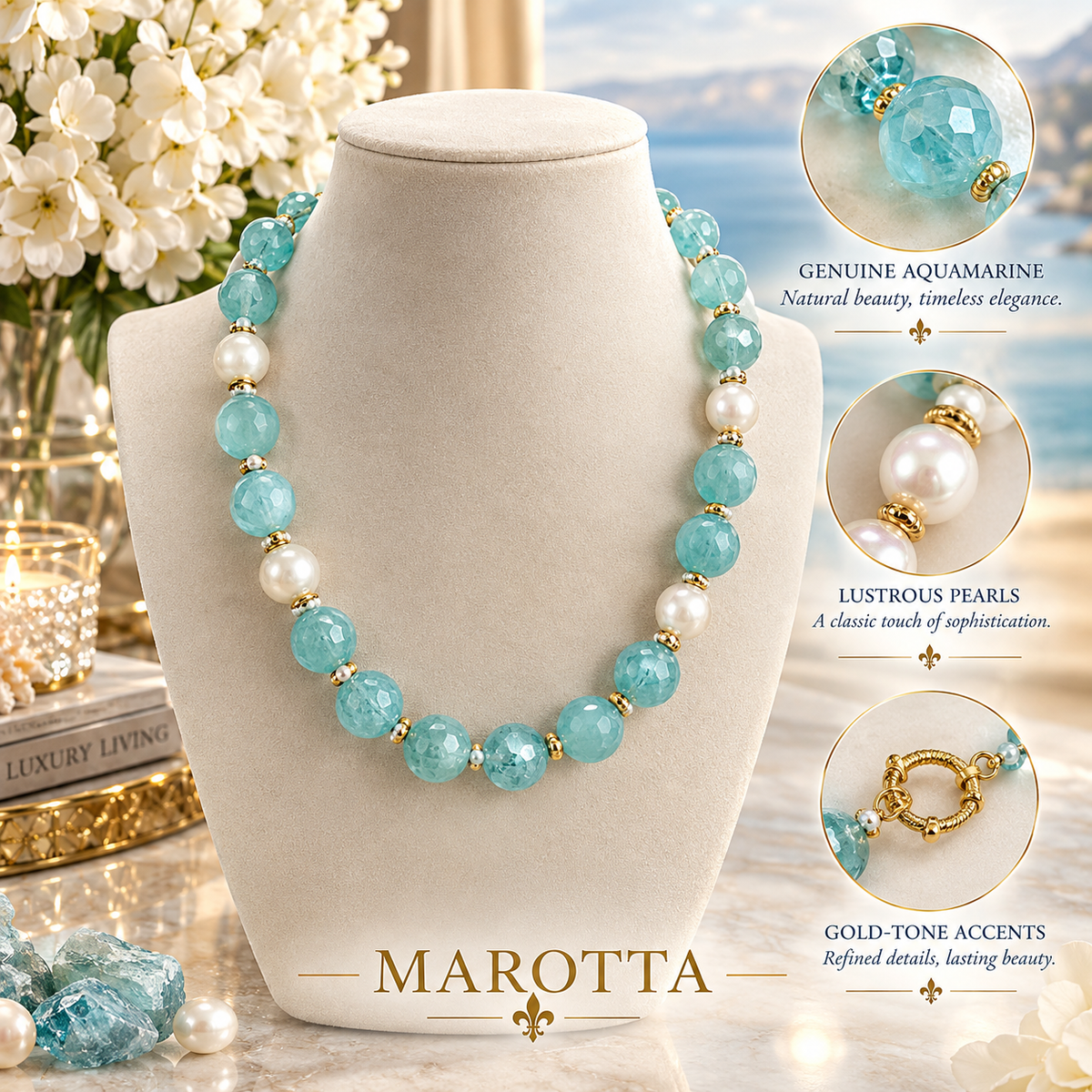 Aquamarine and Freshwater Pearl Necklace