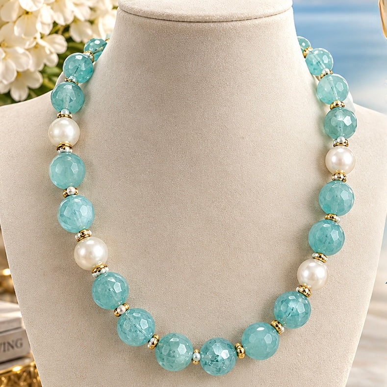 Aquamarine and Freshwater Pearl Necklace