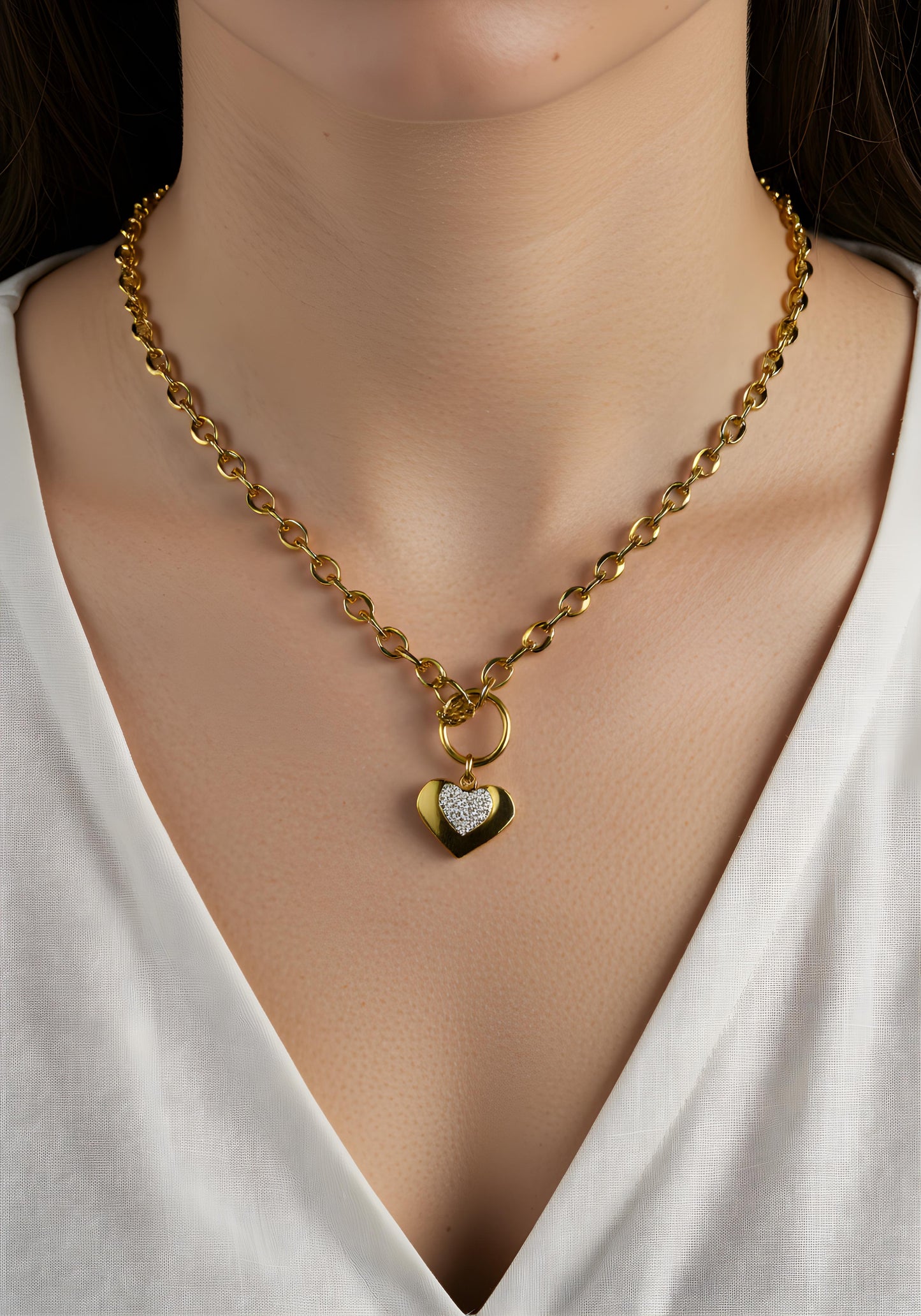 Rhinestone Heart Pendent Necklace