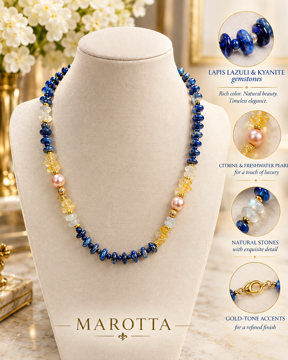 Lapis Lazuli, Kyanite and Pearl Statement Necklace