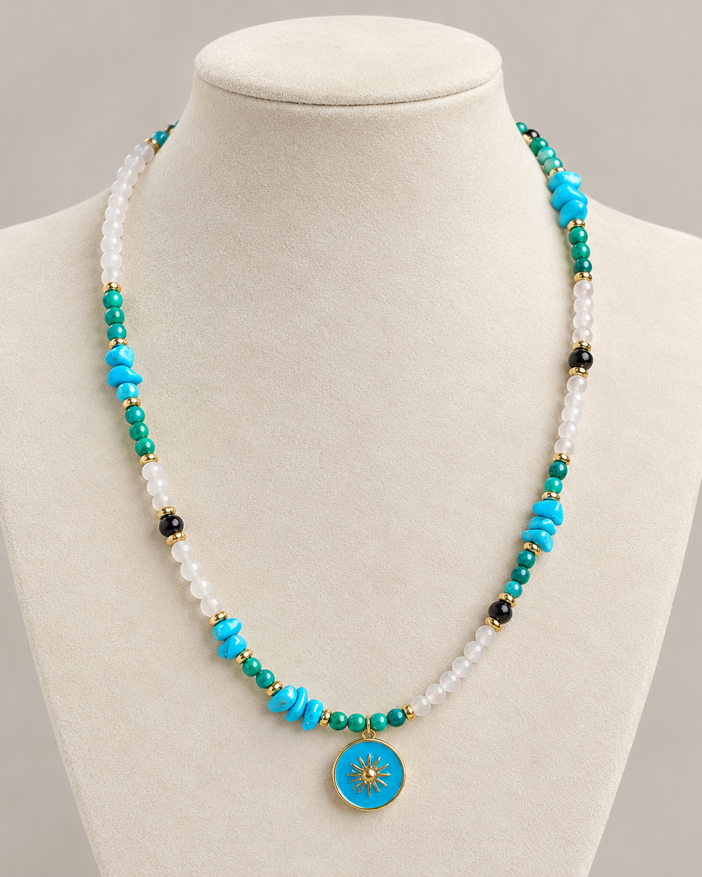 Turquoise and Moonstone Sunburst Necklace