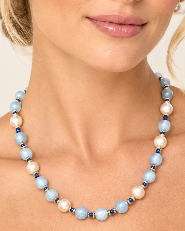 Ocean Breeze Pearl, Aquamarine & Tanzanite Statement Necklace