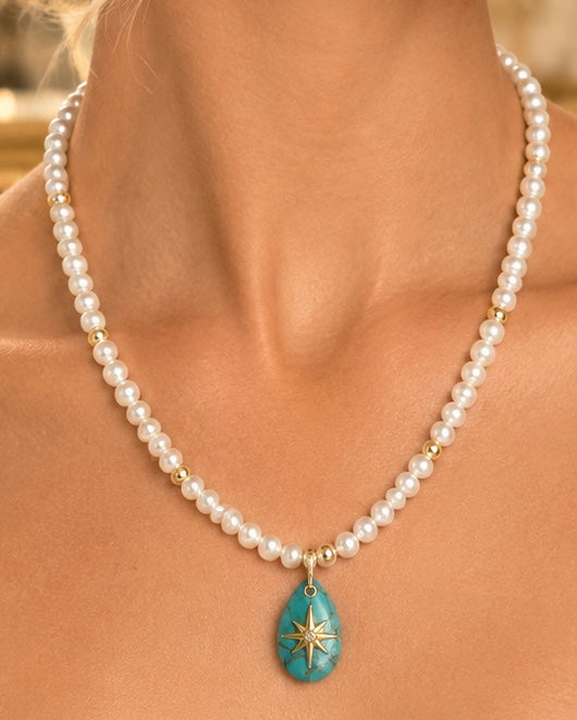 Celestial Pearl and Turquoise Necklace