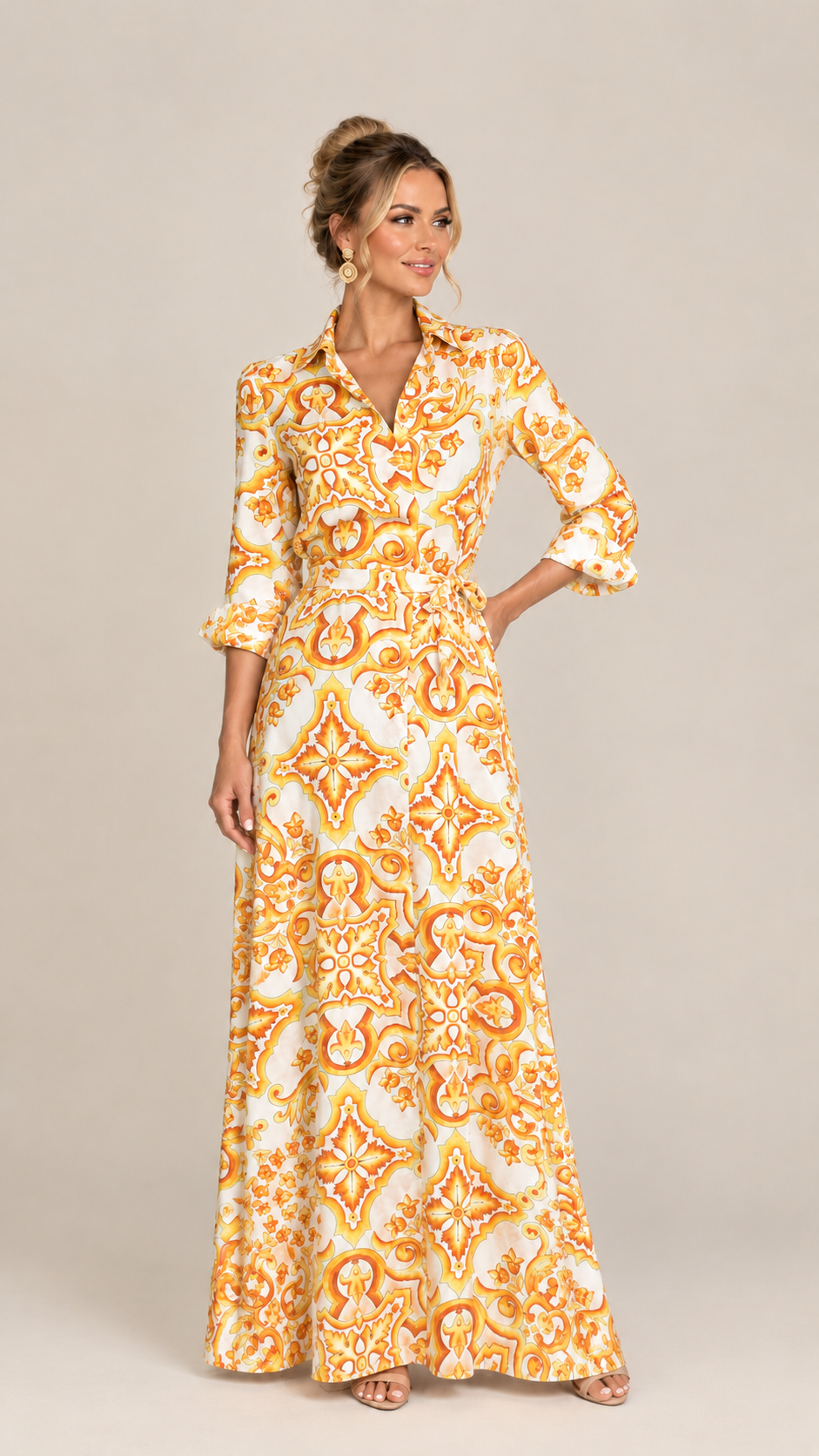 Golden Palazzo Linen Dress