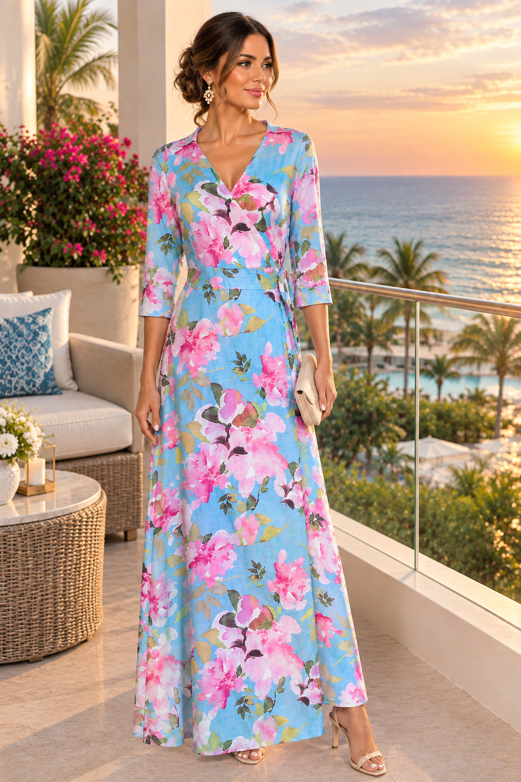 Flower Wrap Linen Dress