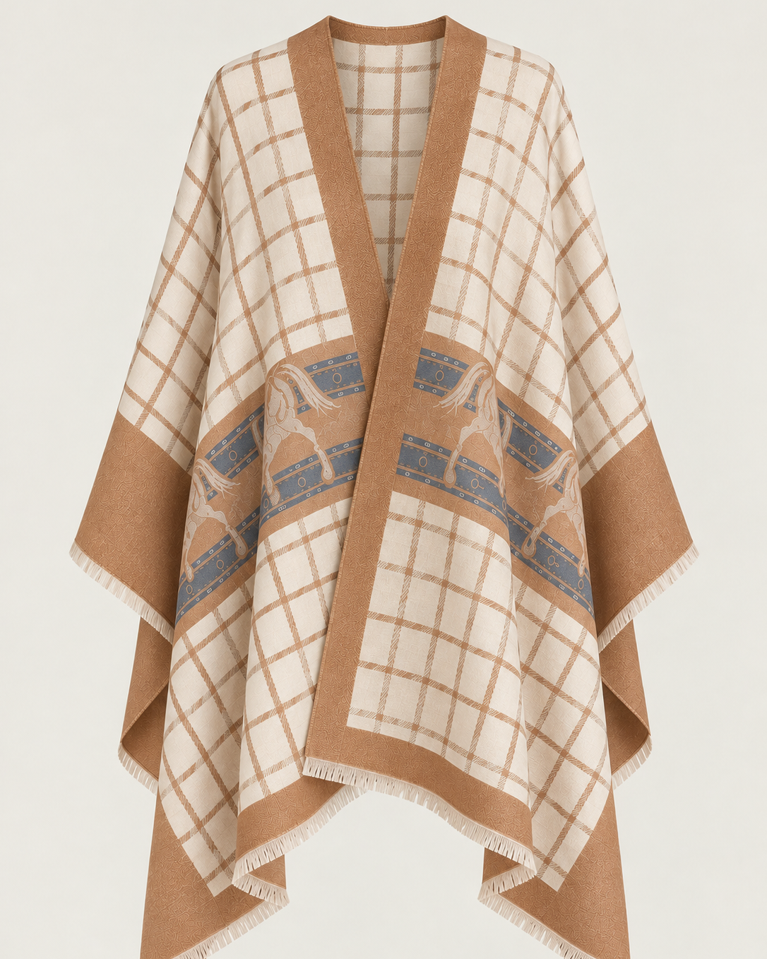 Camel/Ivory/Blue Equestrian Wrap