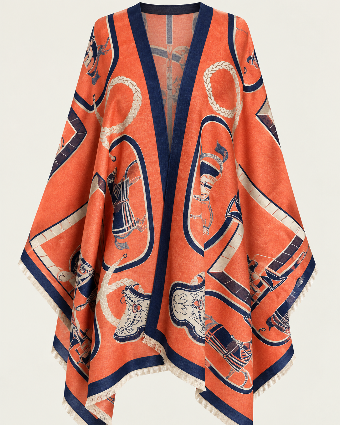 Coral/Navy/Ivory Equestrian Wrap
