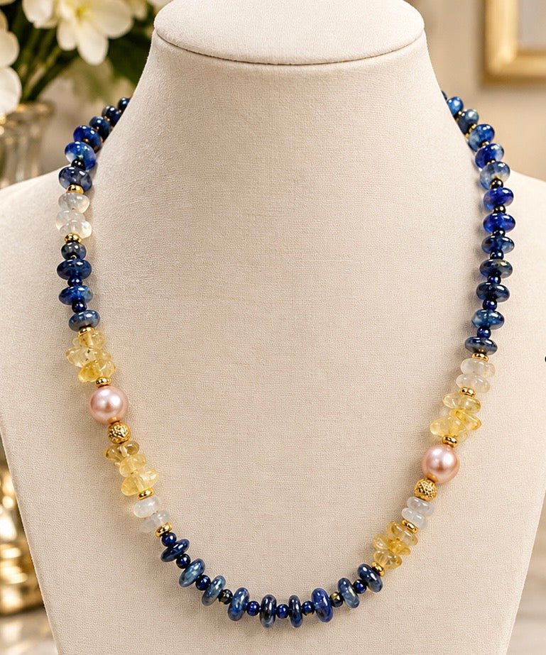 Lapis Lazuli, Kyanite and Pearl Statement Necklace