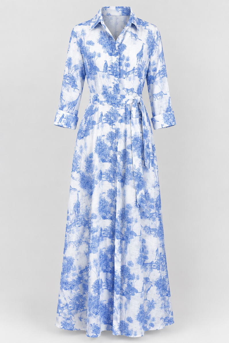 Azure Safari Linen Dress
