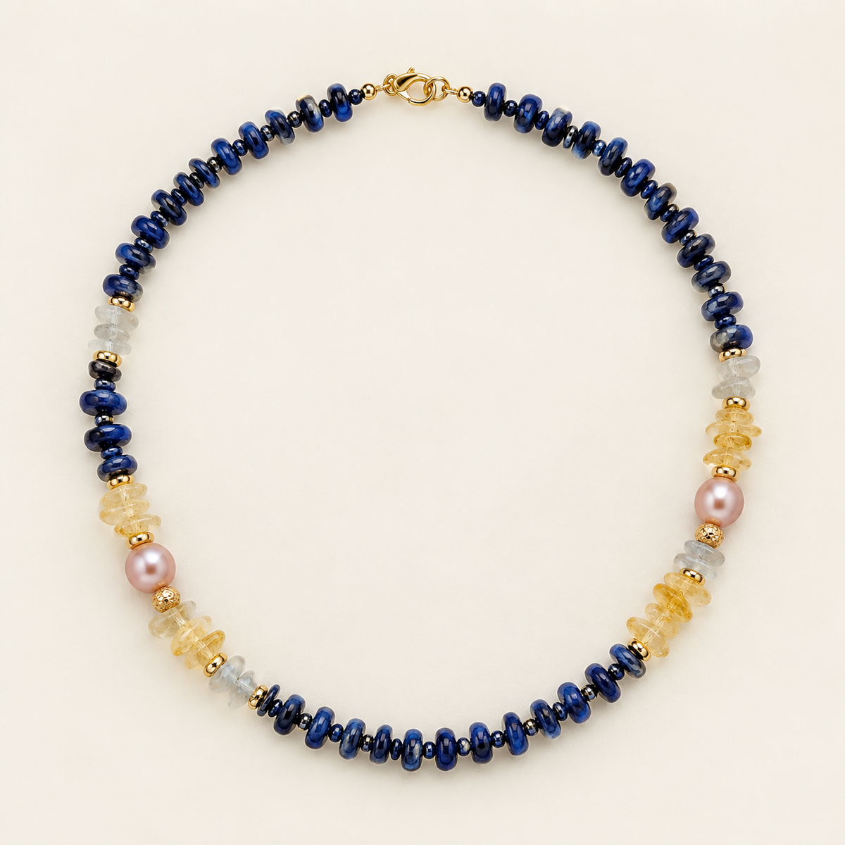 Lapis Lazuli, Kyanite and Pearl Statement Necklace