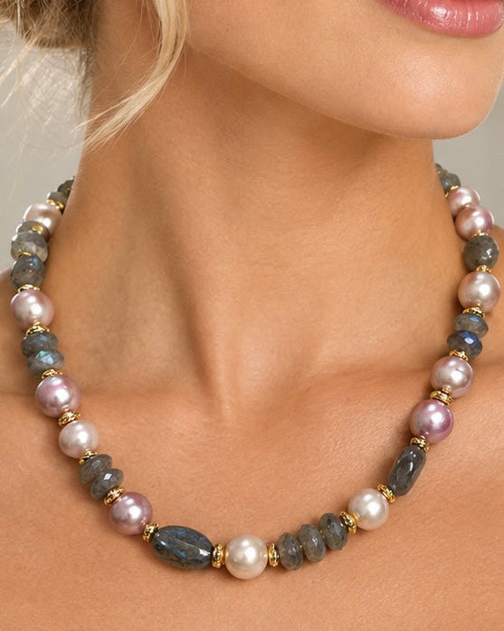 Labradorite & Blush Pearl Statement Necklace