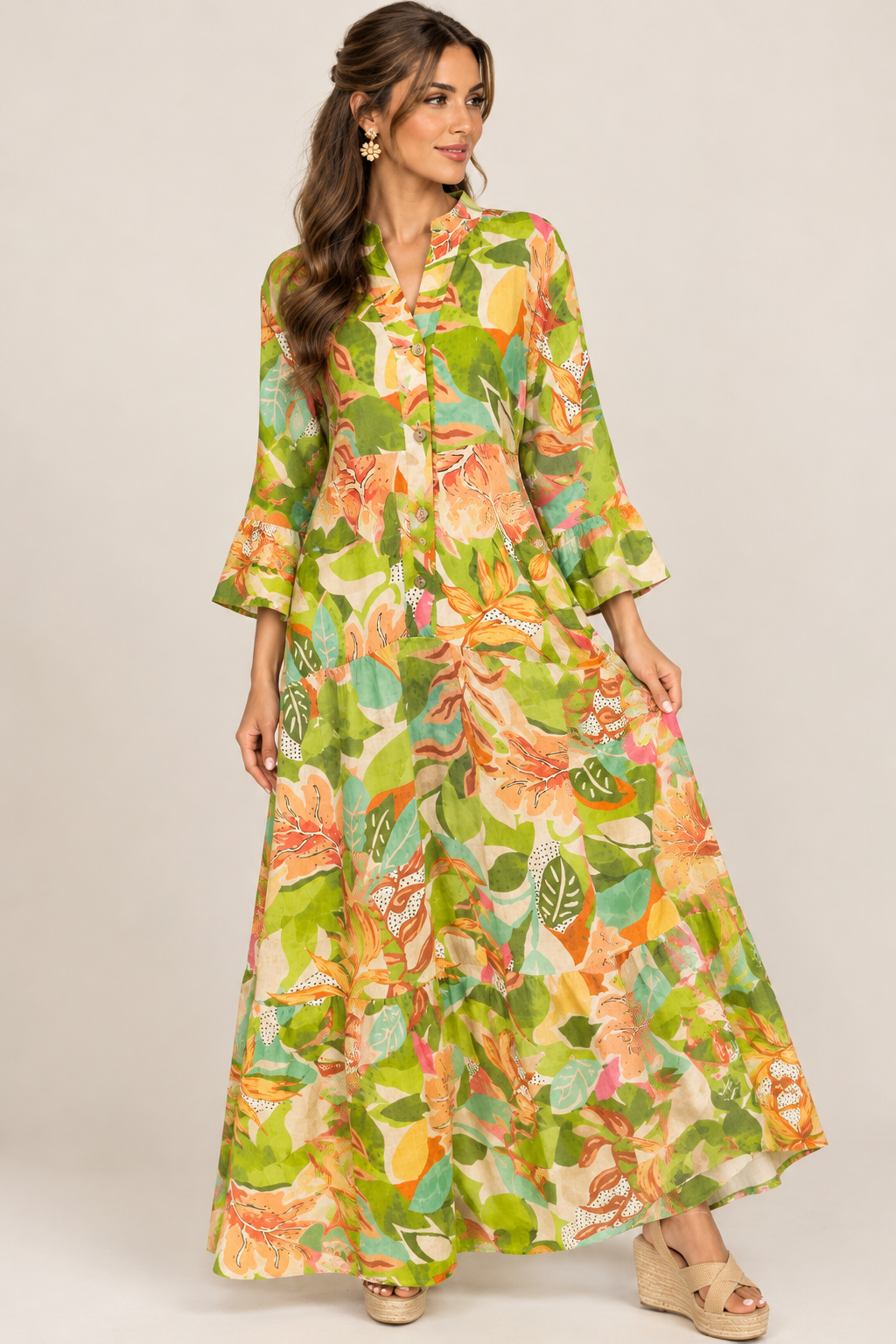 St Agata Green Maxi Dress