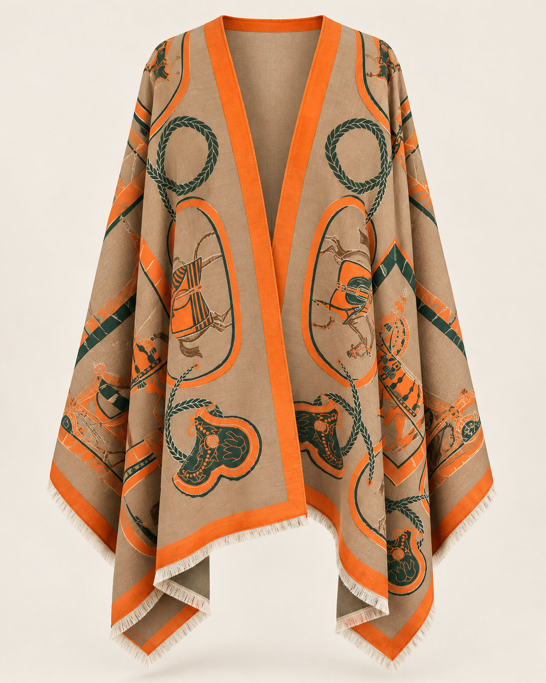 Taupe/Green/Orange Equestrian Wrap