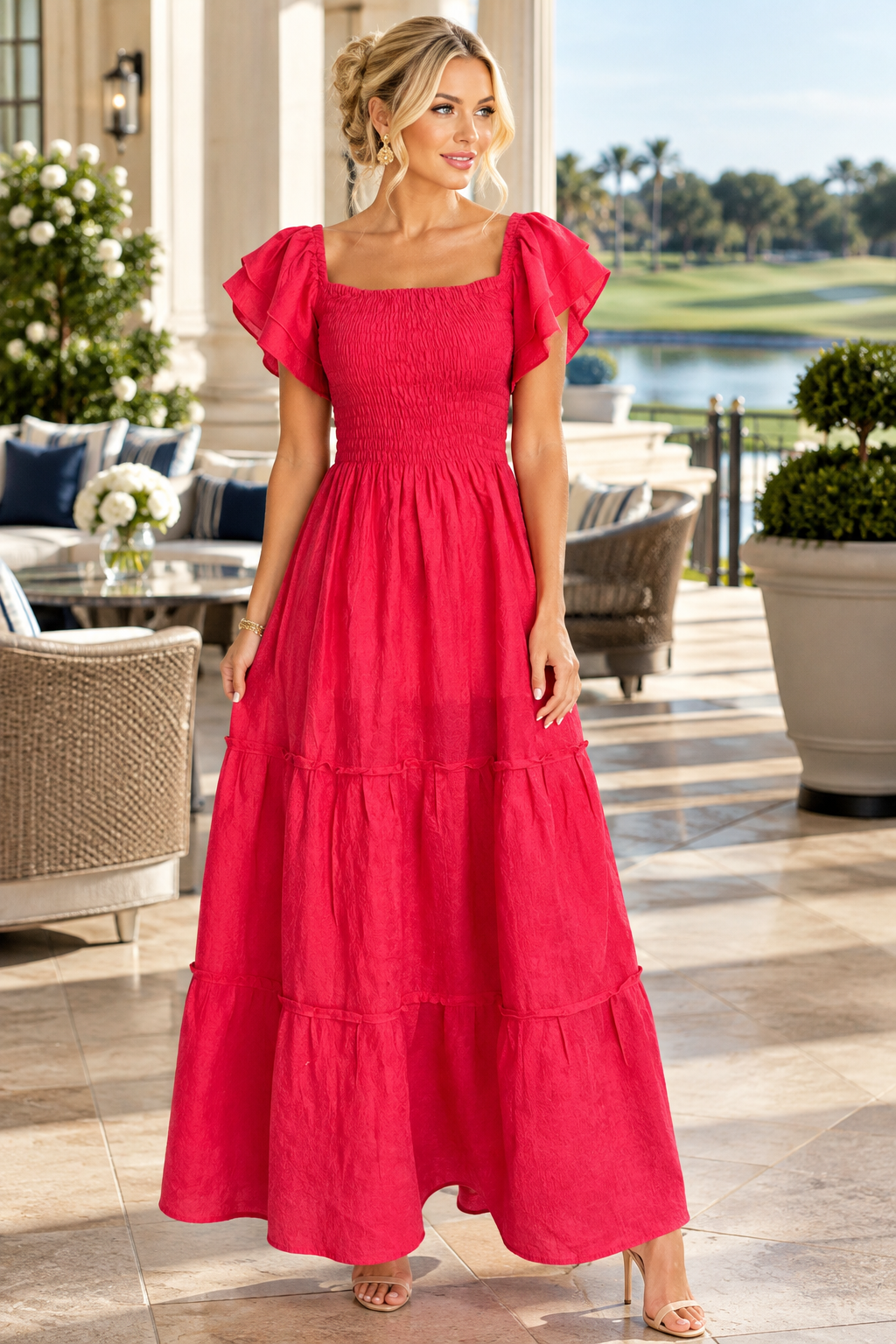 Coral Linen Dress