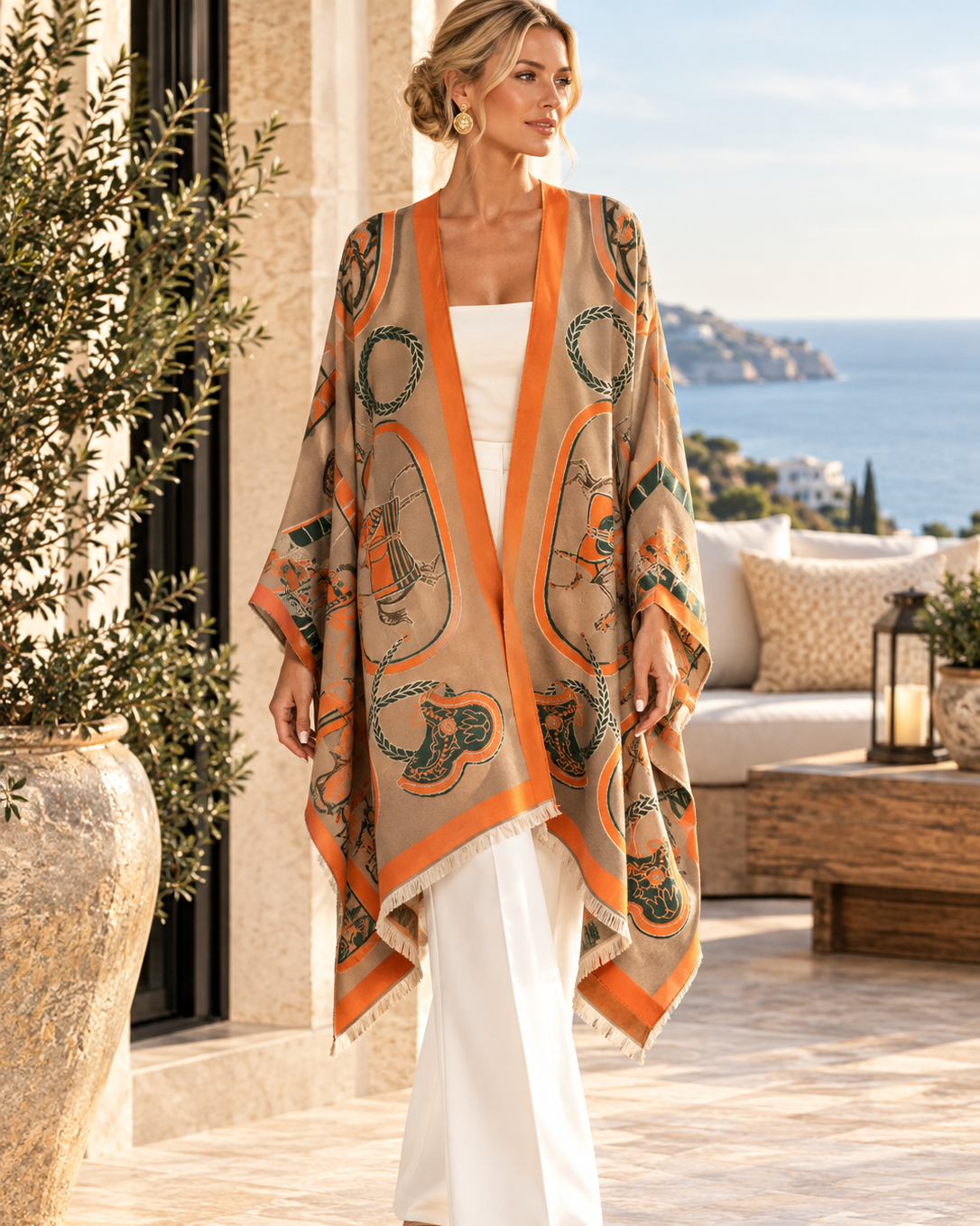 Taupe/Green/Orange Equestrian Wrap
