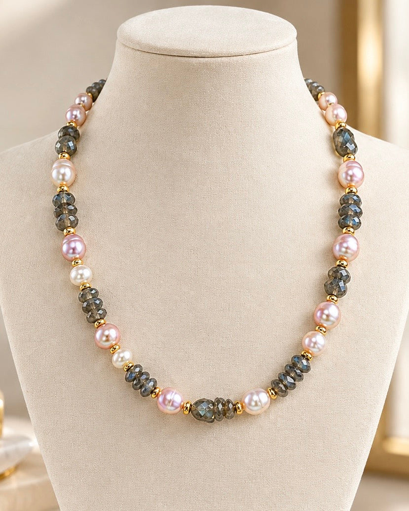 Labradorite & Blush Pearl Statement Necklace