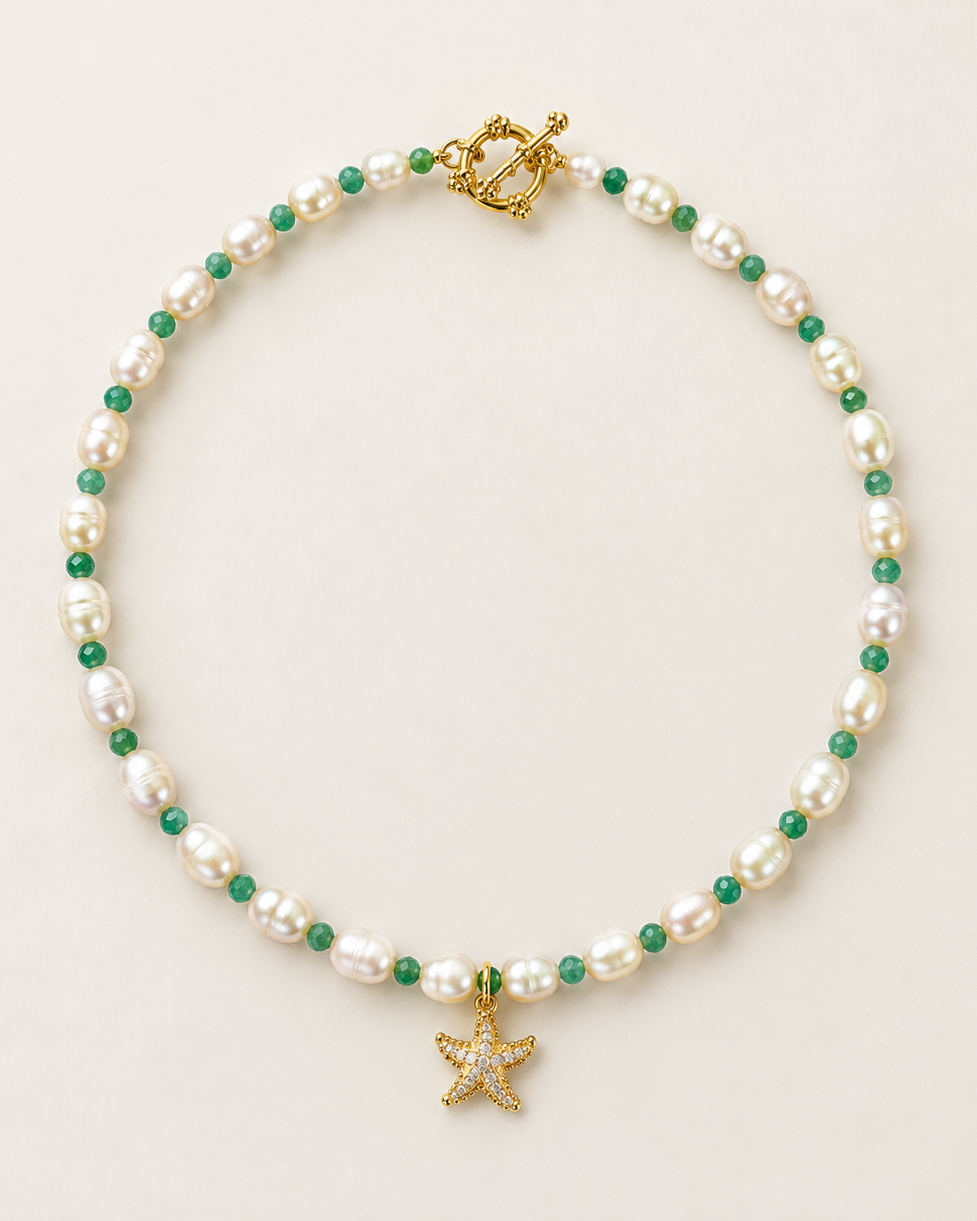 Ocean Pearl & Green Jade Bead Necklace