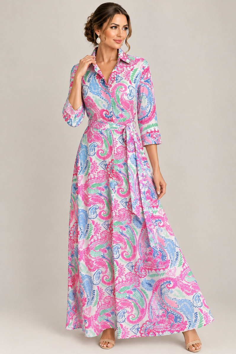 Jardín Paisley Linen Dress