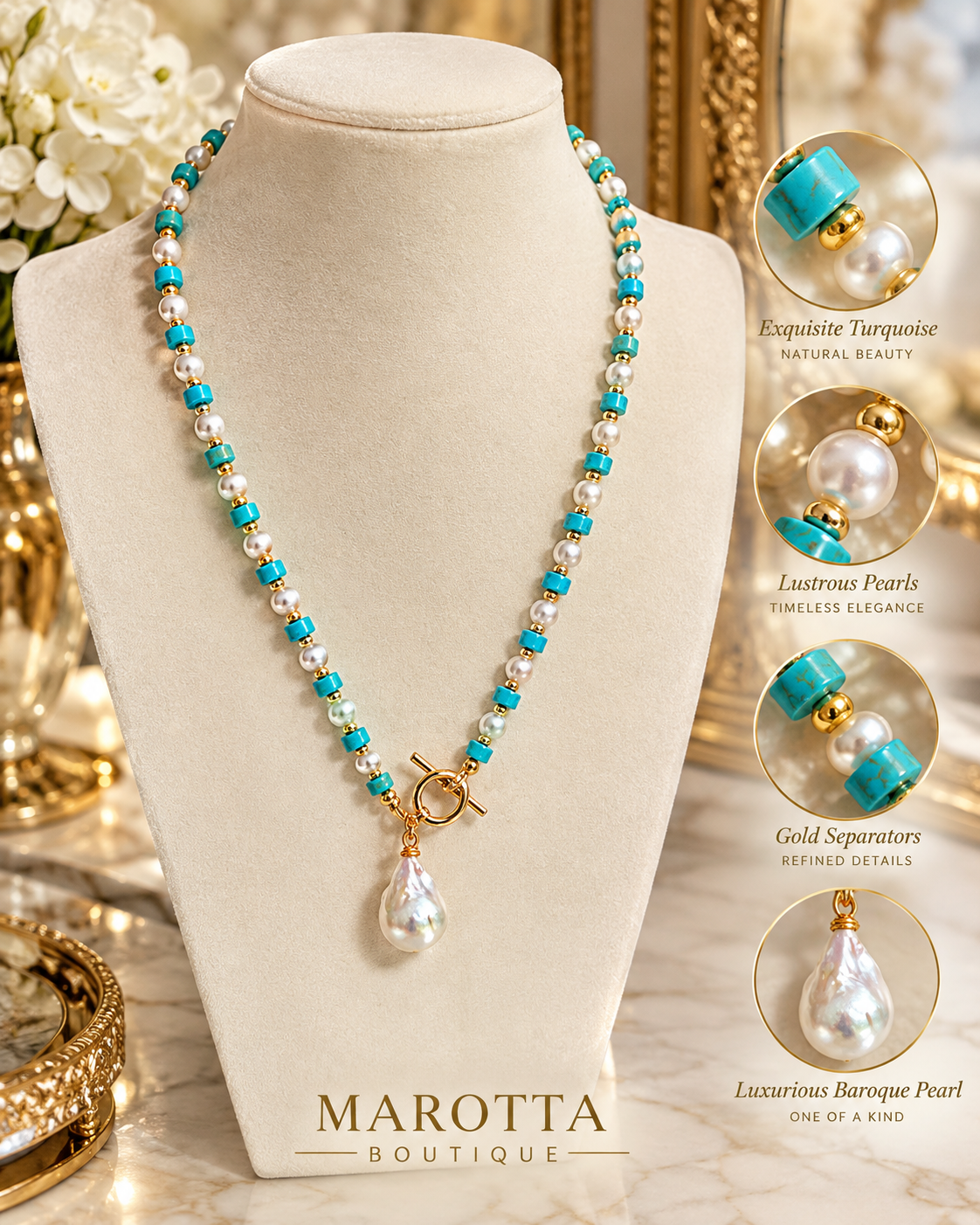 Turquoise and Pearl Baroque Elegance