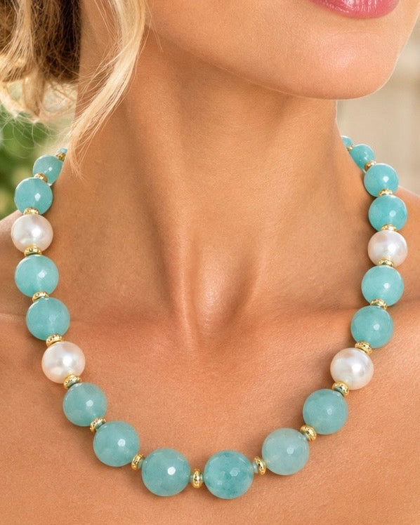 Aquamarine and Freshwater Pearl Necklace