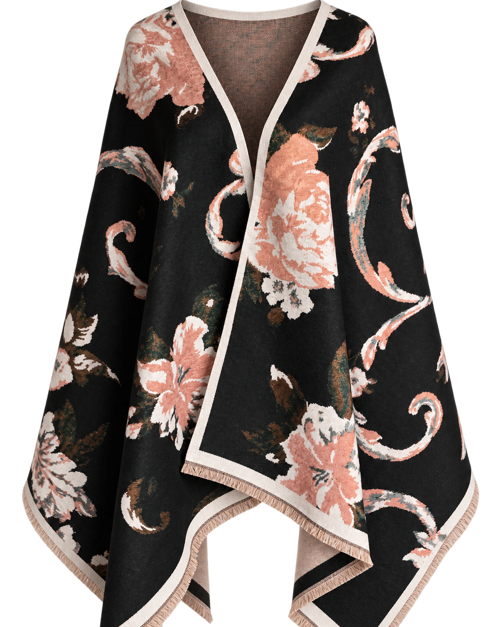 Black/Peach/Ivory Floral Wrap