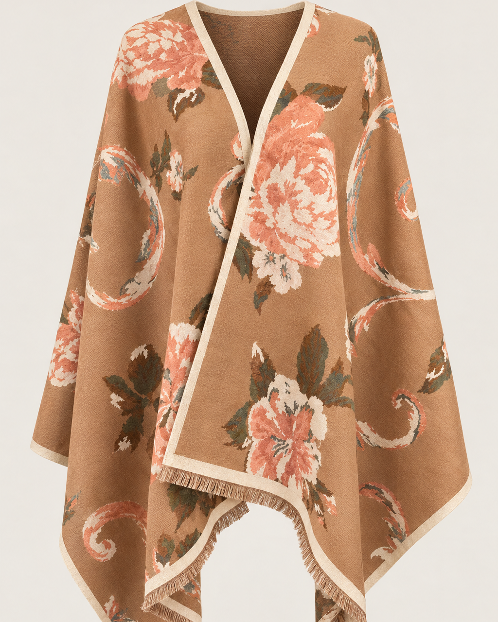 Camel/Peach/Ivory Floral Wrap