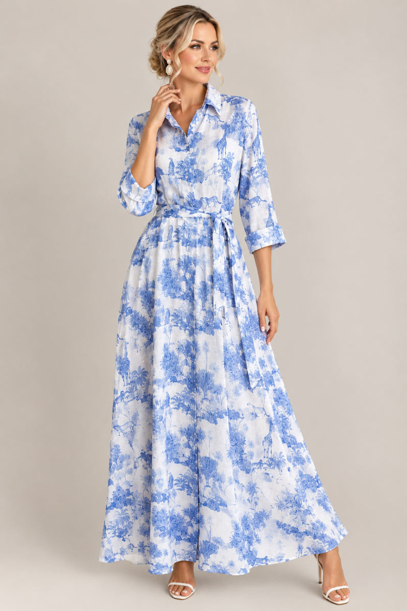 Azure Safari Linen Dress
