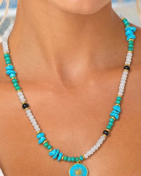 Turquoise and Moonstone Sunburst Necklace