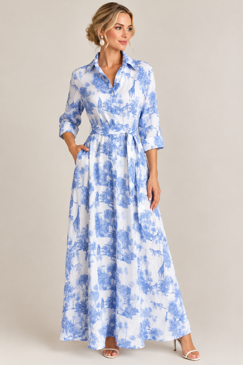Azure Safari Linen Dress