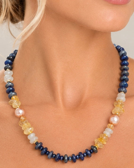 Lapis Lazuli, Kyanite and Pearl Statement Necklace