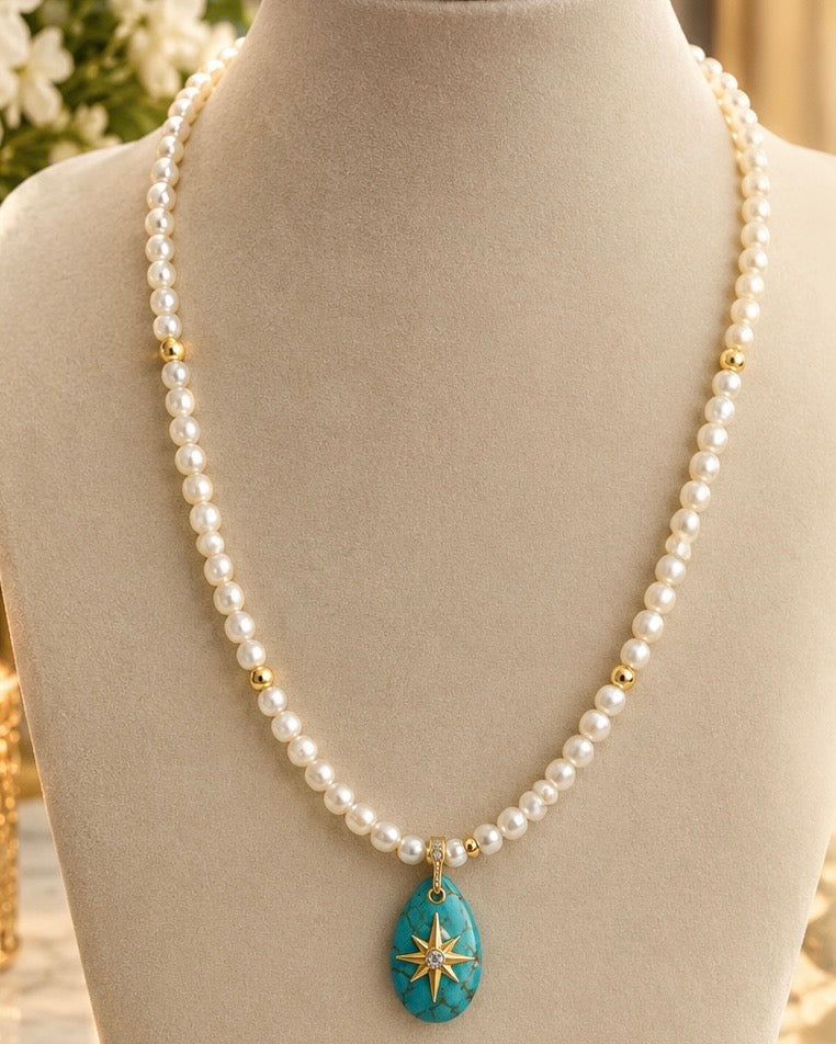 Celestial Pearl and Turquoise Necklace