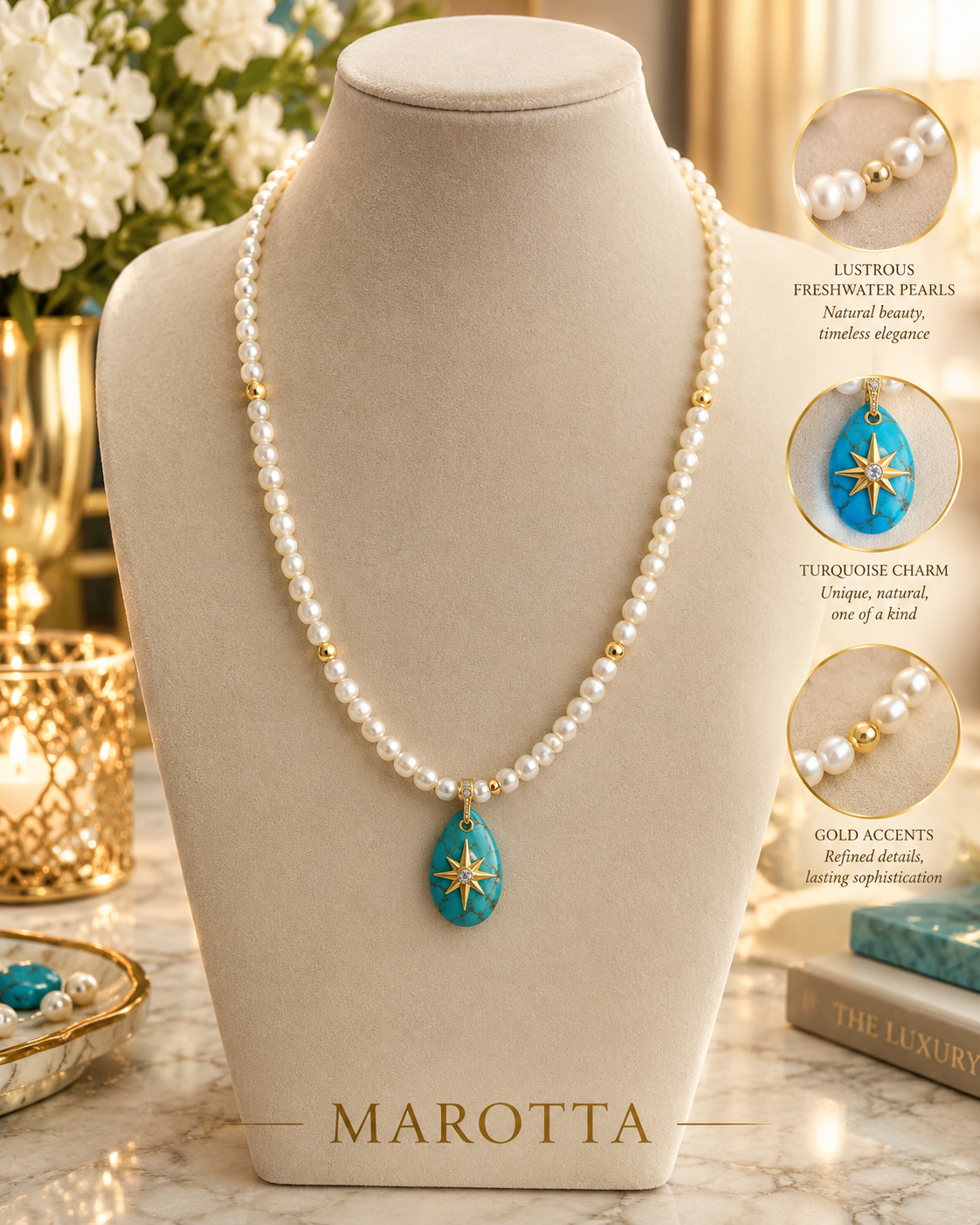 Celestial Pearl and Turquoise Necklace