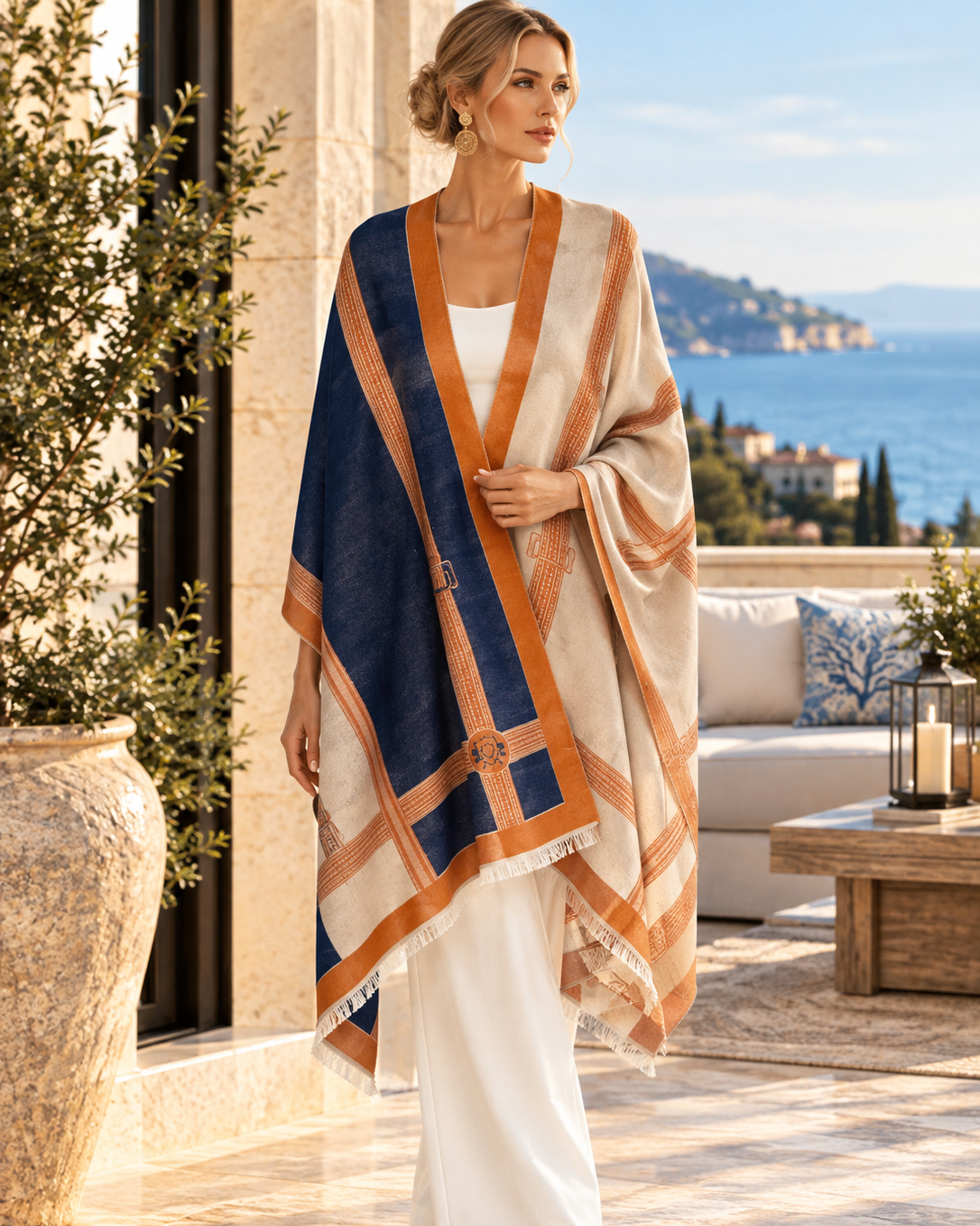 Navy/Camel/Ivory Equestrian Wrap