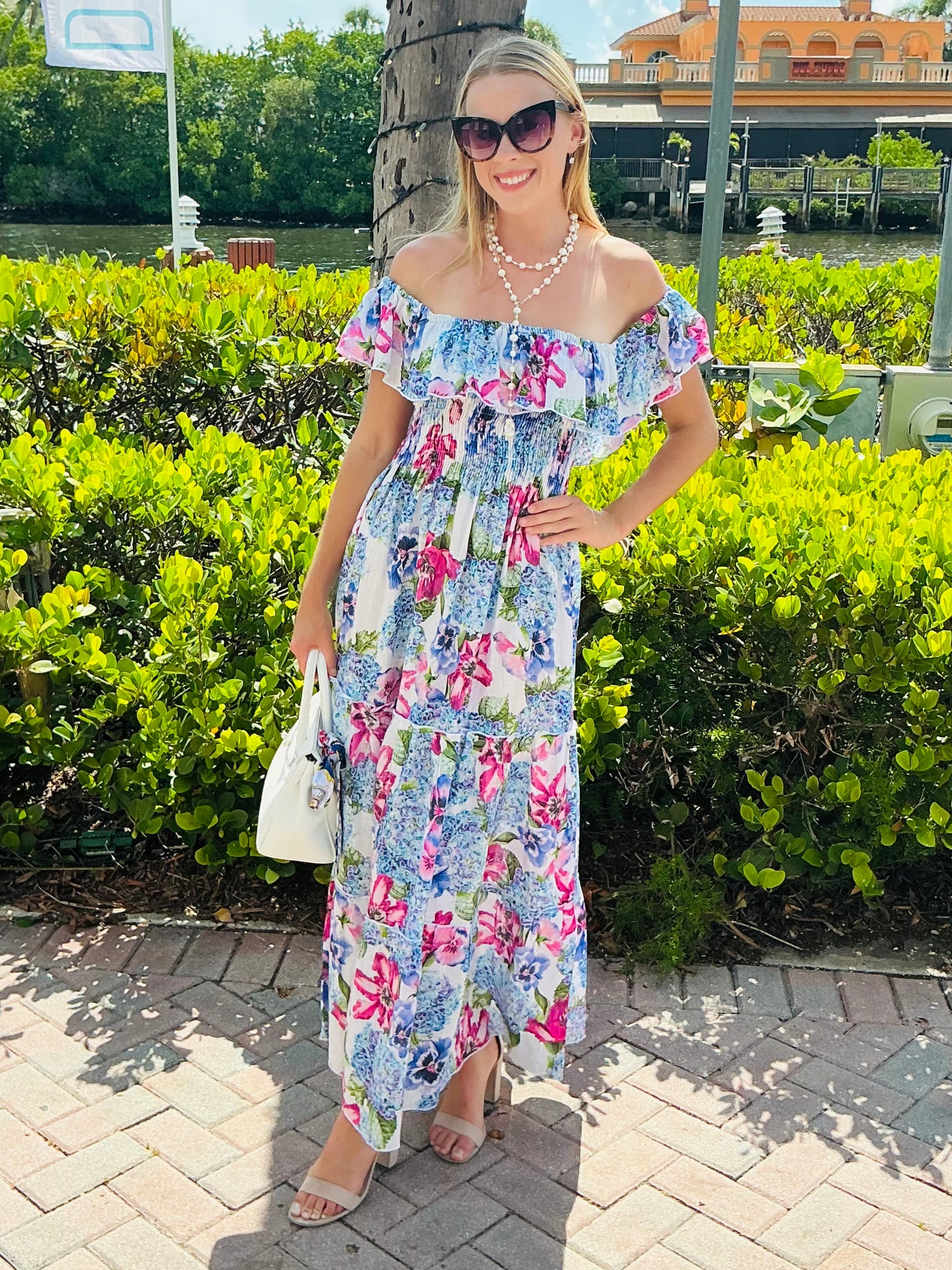 Hydrangea Off The Shoulder Linen Dress
