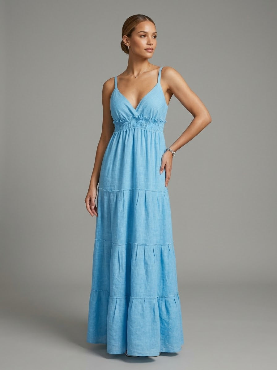 Azure Blue Linen Dress