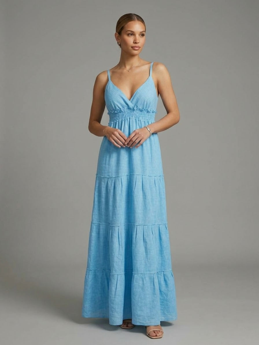 Azure Blue Linen Dress