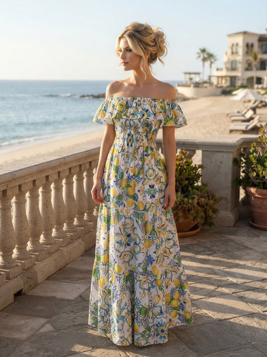 Mediterranean Lemon Linen Dress