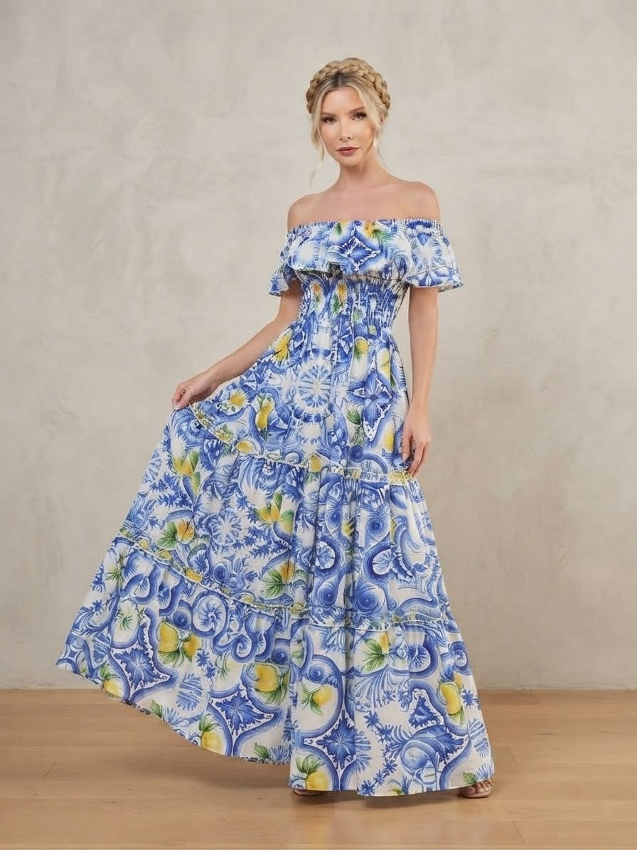 Mediterranean Blue Linen Dress