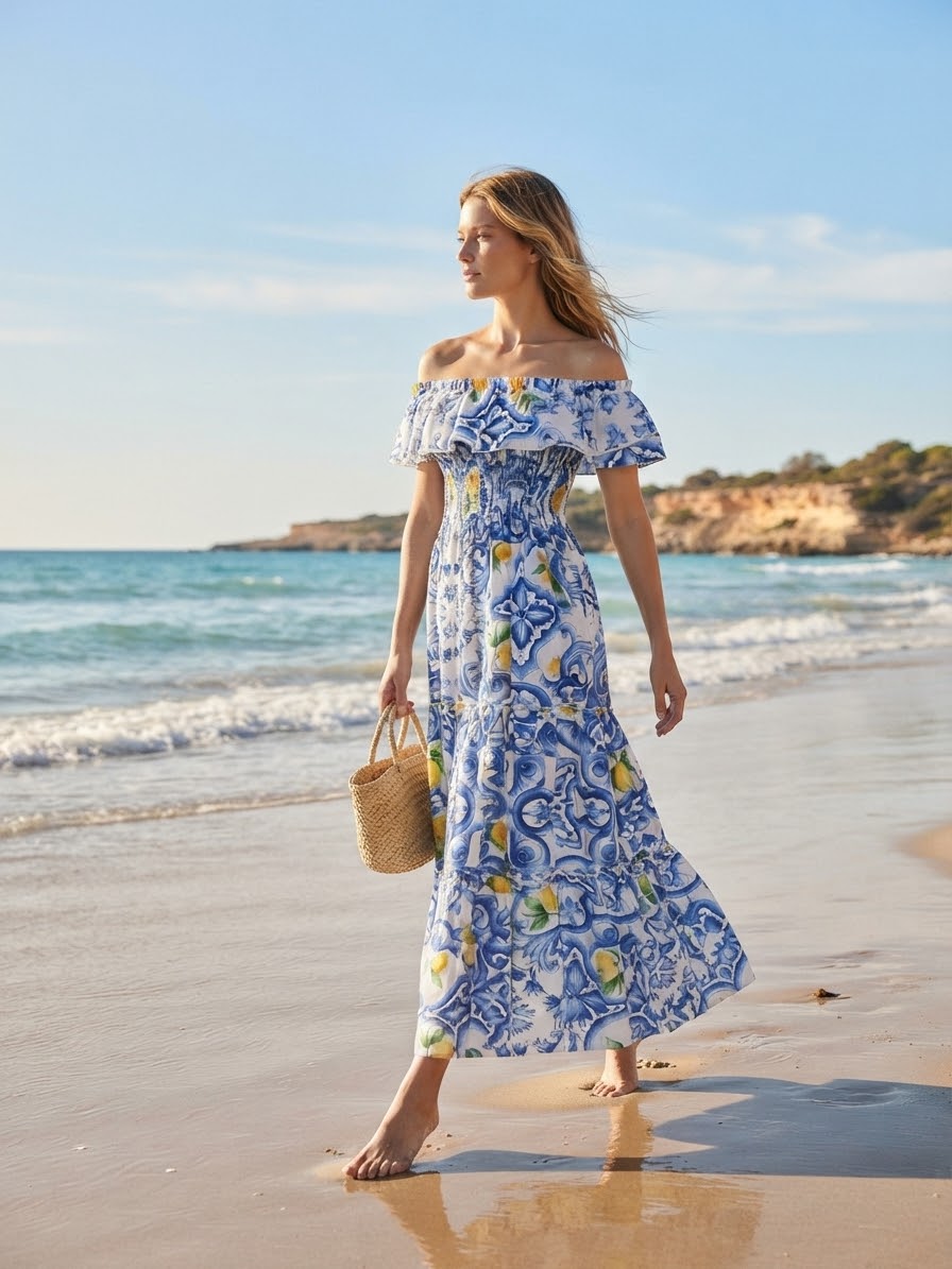 Mediterranean Blue Linen Dress