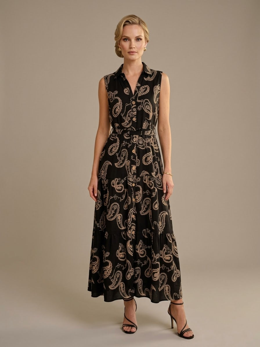 Marotta Luxury Black Paisley Dress