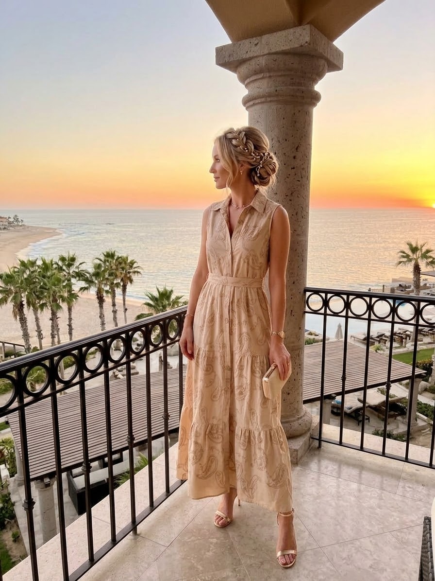 Marotta Luxury Beige Paisley Dress