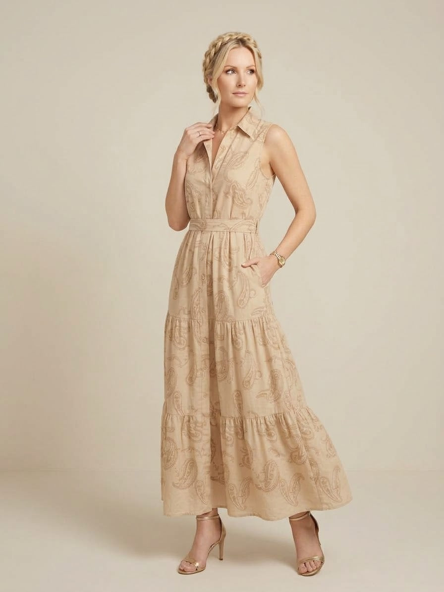 Marotta Luxury Beige Paisley Dress