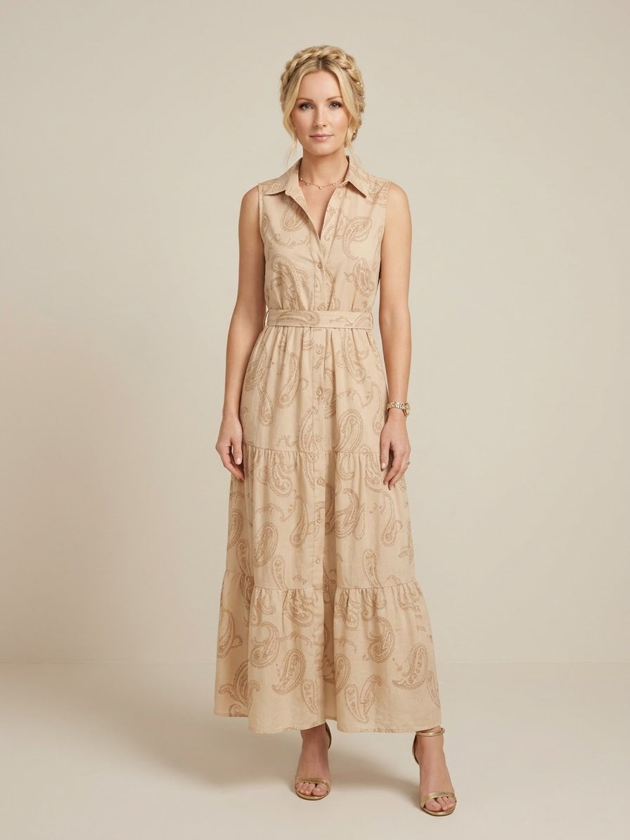 Marotta Luxury Beige Paisley Dress