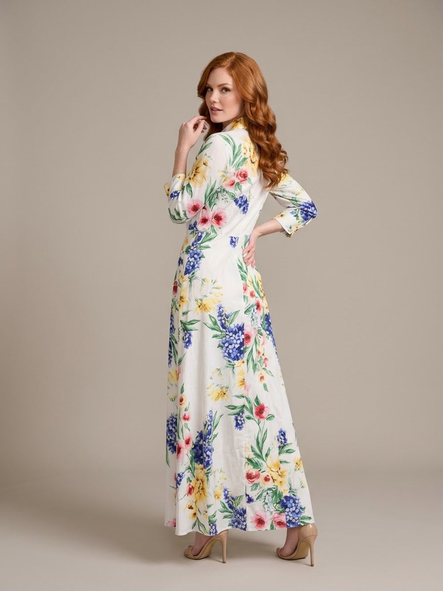 Fleur Elegance Linen Dress