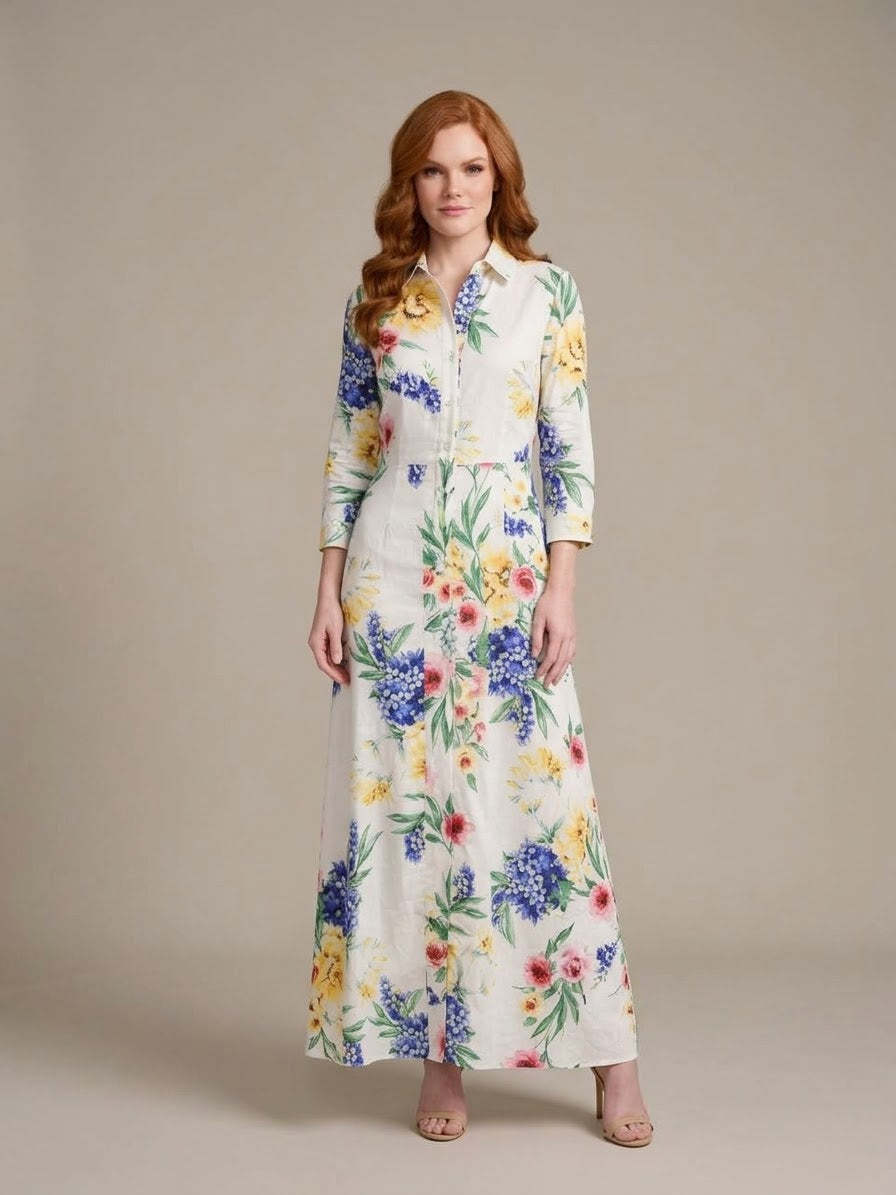 Fleur Elegance Linen Dress