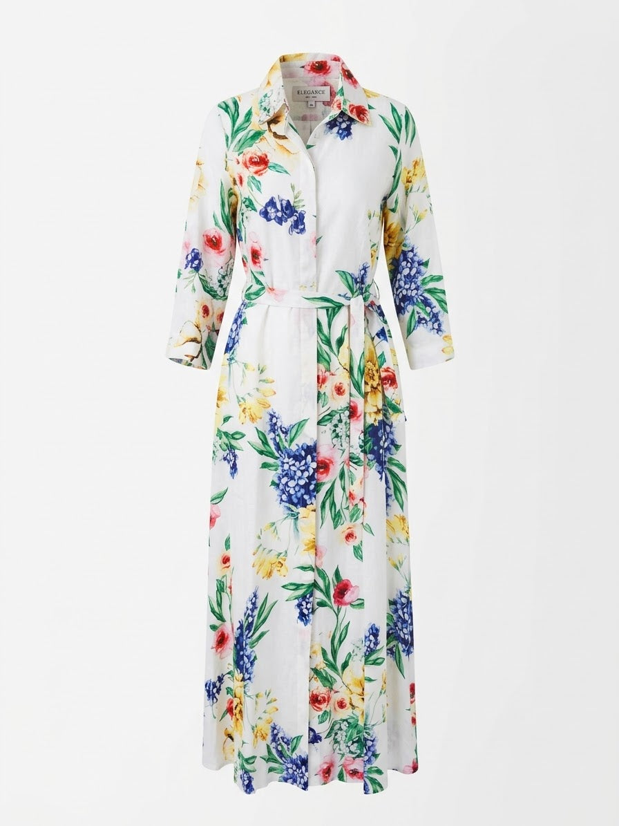 Fleur Elegance Linen Dress