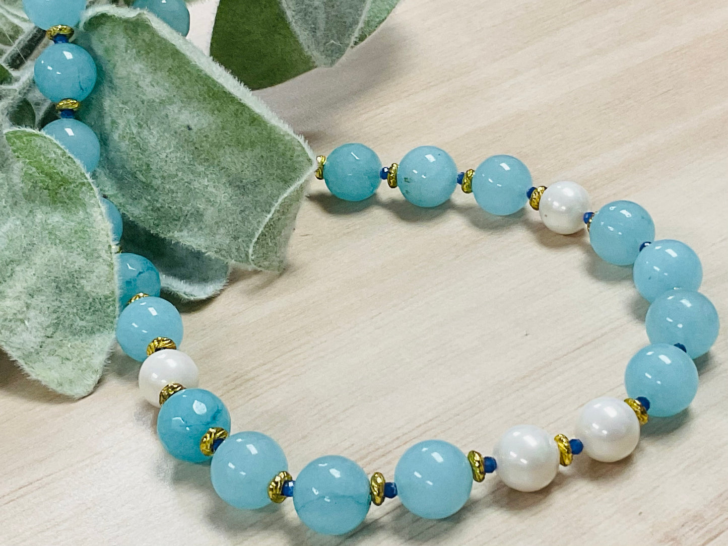 Aquamarine, Tanzanite & Faux Pearl Necklace